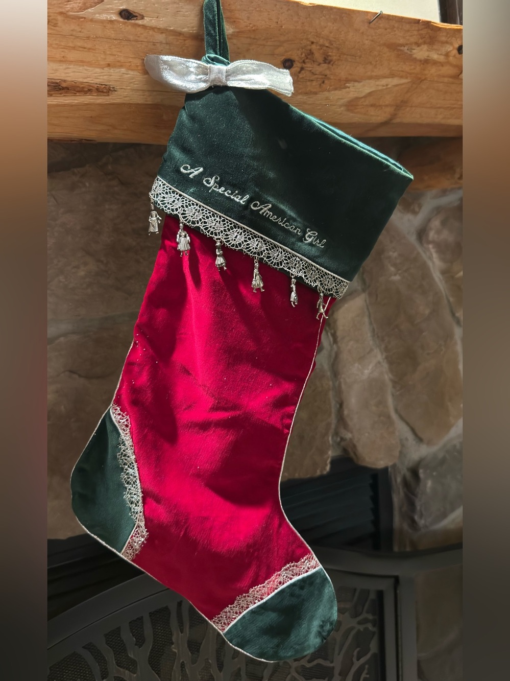 Vintage, Retired American Girl Christmas Stocking with Charms